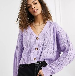 Reclaimed Vintage inspired cropped cable cardigan in lilac